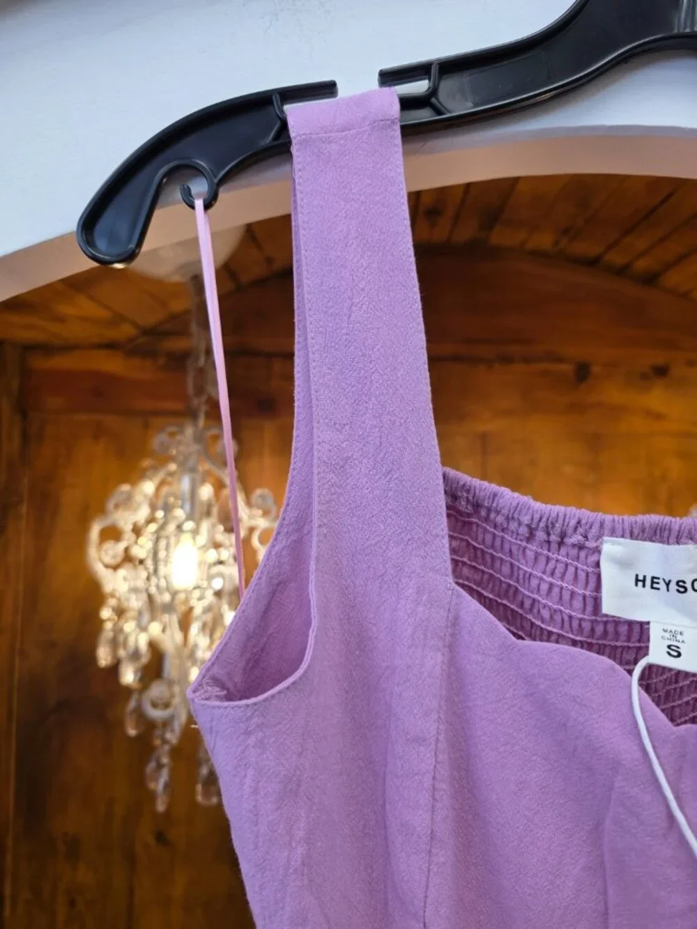 Heyson Light Mauve Cutout Crop Top | Scalloped Hem | 100% Cotton | Smocked Back - Picture 3 of 10